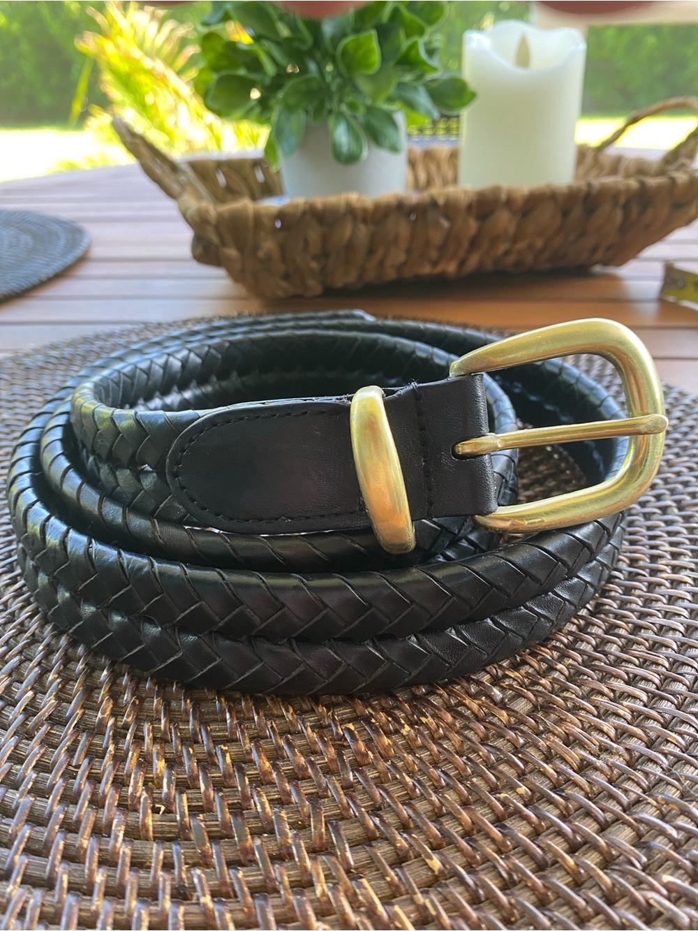 Men’s COACH Black Leather Braided Belt with Solid Brass Buckle  Size 42”